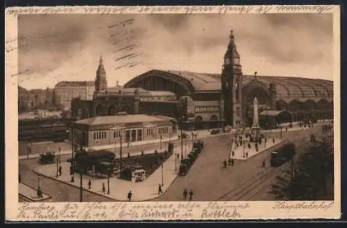 AK Hamburg-St.Georg, Blick auf den Hauptbahnhof mit Strassenbahn