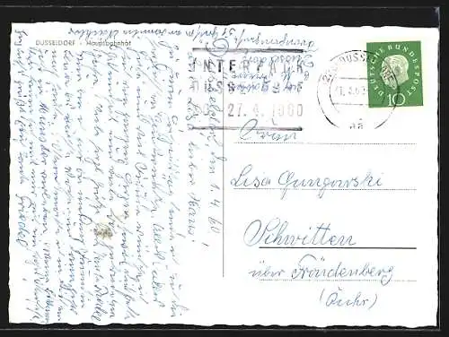 AK Düsseldorf, Strassenbahnen und Busse vor dem Hauptbahnhof