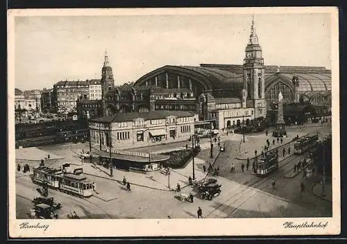 AK Hamburg-St.Georg, Hauptbahnhof und Strassenbahnen