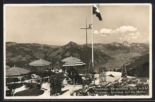 AK Klewenalp, Terrassencafe mit Ausblick auf die Mythen