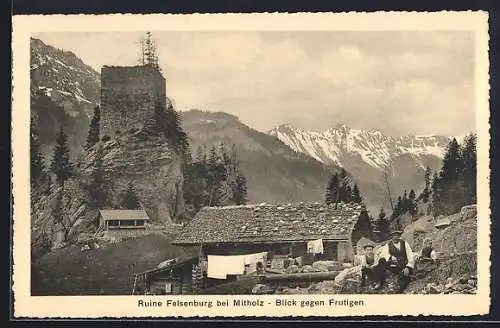 AK Mitholz, Ruine Felsenburg mit Blick gegen Frutigen