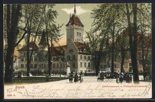 AK Zürich, Landesmuseum und Platzspitzpromenade