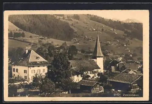 AK Zweisimmen, Ortspartie mit Kirche