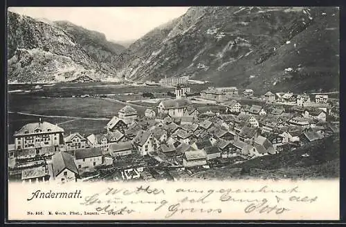 AK Andermatt, Ortsansicht im Sonnenschein