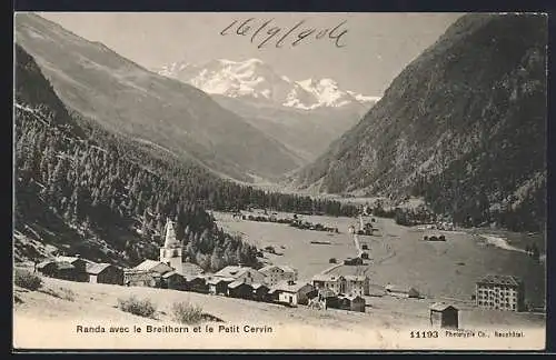 AK Randa, le Village avec le Breithorn et le Petit Cervin