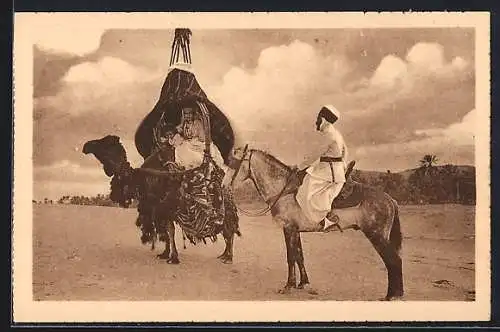 AK Kamel und Reiter in der Wüste