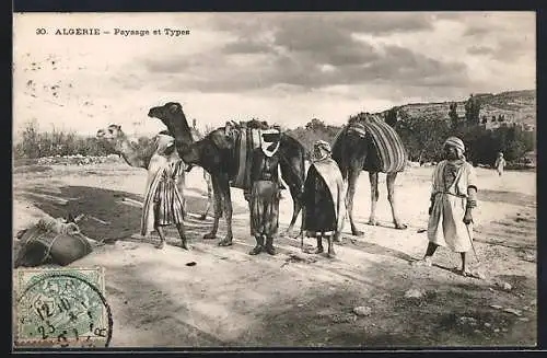 AK Algerien, Beduinen mit Kamelen