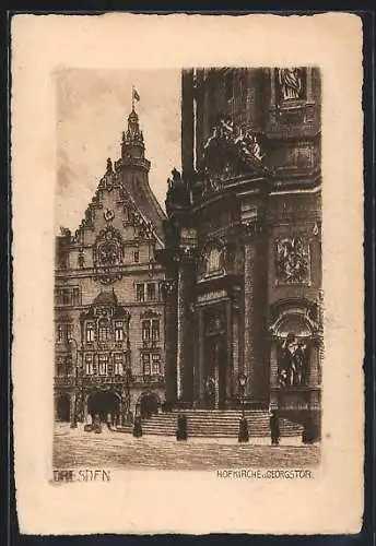 Künstler-AK Dresden, Hofkirche und Georgstor