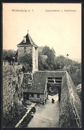 AK Rothenburg o. T., Kobolzelletor und Stadtmauer