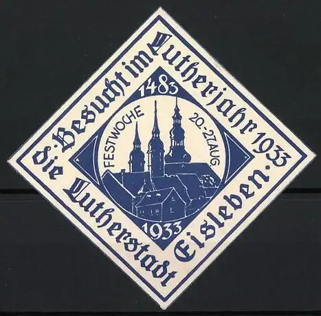 Reklamemarke Eisleben, Besuch im Lutherjahr 1933, Kirchtürme und Stadtsilhouette