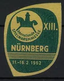 Reklamemarke Nürnberg, Internationale Spielwarenmesse 1962, Schaukelpferd-Symbol