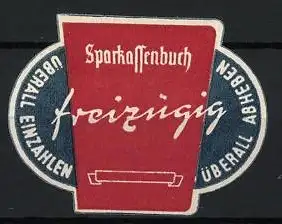 Reklamemarke Sparkassenbuch freizügig, Sparbuch-Symbol