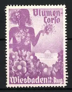 Reklamemarke Wiesbaden, Blumen-Corso, Blumen und Gebäude