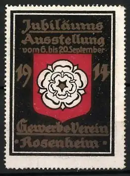 Reklamemarke Rosenheim, Jubiläums Ausstellung 1914, weisse Rose im Wappen