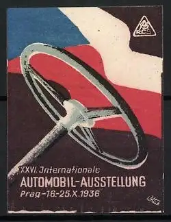 Reklamemarke Prag, XXVI. Internationale Automobil-Ausstellung, Lenkrad, 1936