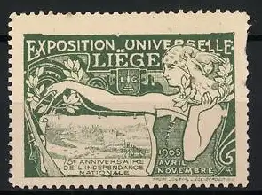 Reklamemarke Lüttich, Exposition Universelle 1905, Frau mit Lorbeerkranz