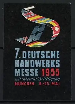 Reklamemarke München, 7. Deutsche Handwerksmesse 1955, Flaggenband