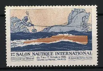 Reklamemarke Paris, 1er Salon Nautique International 1926, Meeresgott mit Pferden