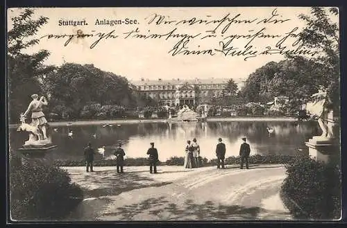 AK Stuttgart, Anlagen-See mit Schloss