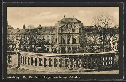 AK Würzburg, Kgl. Residenz, Hofgartenseite mit Arkaden