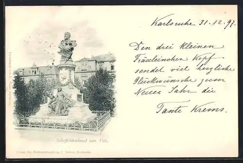 AK Karlsruhe, Scheffeldenkmal von Volz