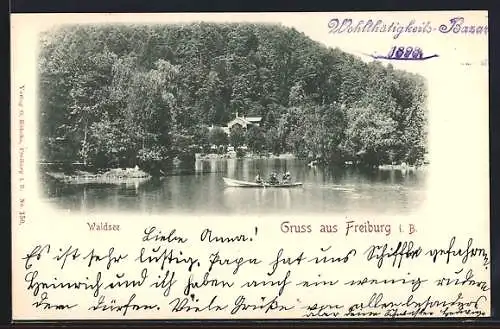 AK Freiburg i. B., Ruderboot auf dem Waldsee