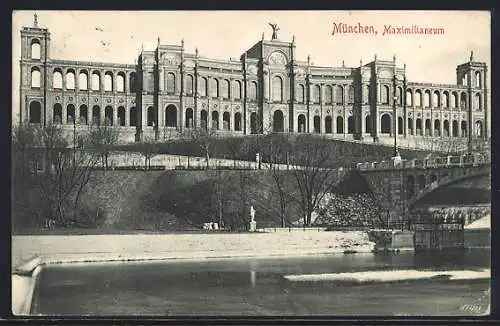 AK München, Maximilianeum mit Fluss