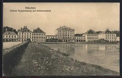 AK München, Schloss Nymphenburg mit Schwanenteich