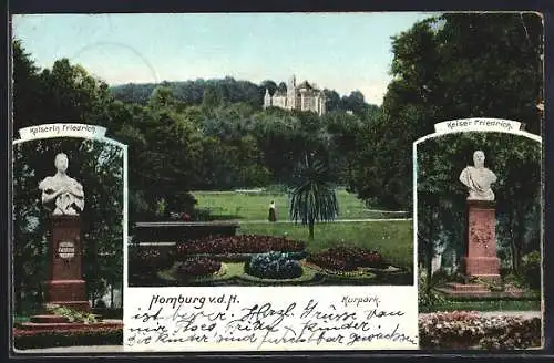 AK Homburg v. d. H., Kurpark mit Kaiser Friedrich Denkmal