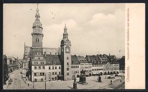 AK Chemnitz, Hauptmarkt mit Denkmälern und Jakobikirche