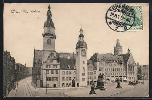 AK Chemnitz, Rathaus mit Denkmal