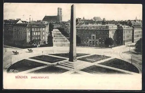 AK München, Carolinenplatz mit Denkmal aus der Vogelschau