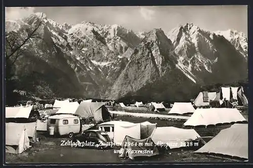 AK Zugspitze, Zeltlagerplatz mit Blick auf Alpspitze und Waxenstein