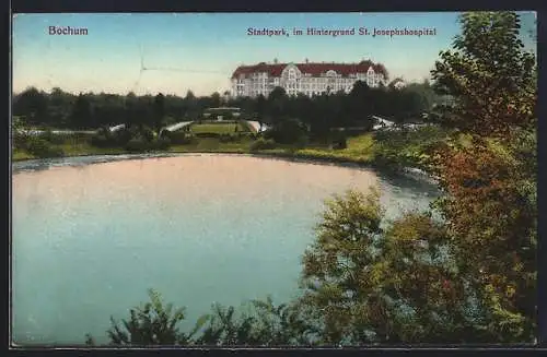 AK Bochum, Stadtpark, im Hintergrund St. Josephshospital