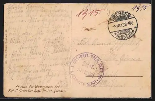 AK Dresden-Neustadt, Antreten der Wachtparade des Kgl. III. Grenadier-Regt. Nr. 101