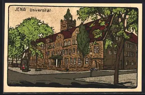 Steindruck-AK Jena, Partie an der Universität