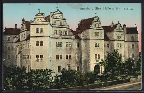 Goldfenster-AK Annaburg /Halle, Partie am Schloss