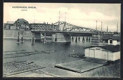 AK Uerdingen /Rhein, Hafenpartie mit Brücke