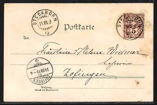 Lithographie Konstanz, Bootspartie mit Münster, Postgebäude, Schnetzthor, Constanzer-Hof, Rathaus