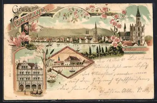 Lithographie Konstanz, Münster, Conciliumsgebäude, Rathaus