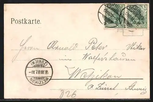 Lithographie Konstanz, Ortsansicht mit Booten auf dem See