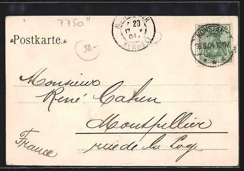 Lithographie Konstanz, Panorama v. d. Seestrasse, Bodensee Dampfer, Damen in Bademode