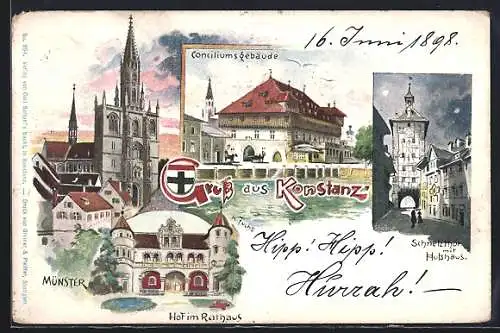 Künstler-AK Konstanz, Conciliumsgeböude, Münster, Hof im Rathaus