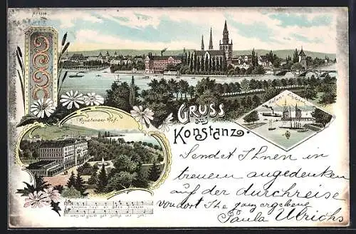 Lithographie Konstanz, Konstanzer Hof, Hfen-Einfahrt, Teilansicht