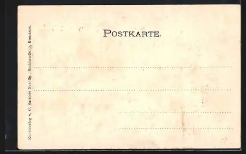 Lithographie Konstanz, Kaufhaus, Frau im Kleid, Passepartout