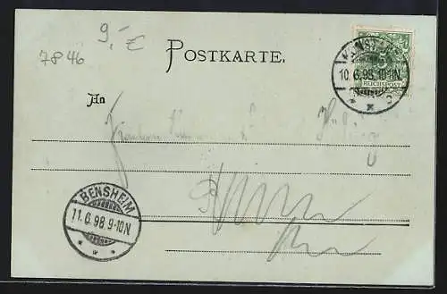 Mondschein-AK Konstanz, Post- u. Bahnhofsgebäude aus der Vogelschau