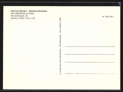 AK Breisach /Rh., Hotel am Münster, Münsterberger Str. 23, Badische Weinstube