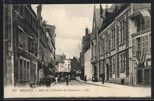 AK Bourges, Hôtel de la Chambre du Commerce, Strassenbahn