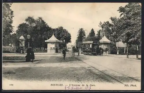 AK Bourges, L`Avenue de la Gare, Pferdebahn