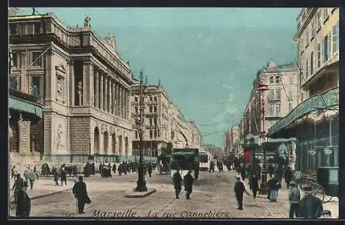 AK Marseille, La rue Cannebière, Strassenpartie mit Strassenbahn